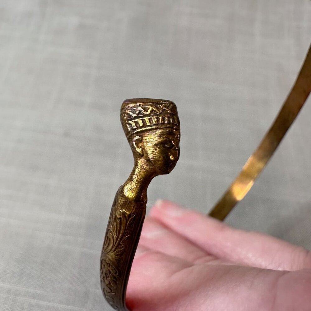 Antique Egyptian Revival Brass Double Headed Cuff Bracelet